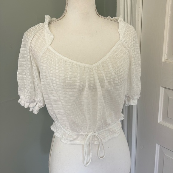 Free People Tops - Free People White Dorothy Puff Sleeve Cropped Top Milk Maid size XS